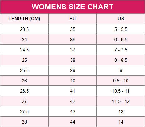 WOMENS FULL SIZE SHOE SIZE CHART